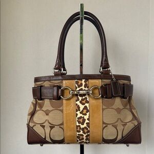 COACH Vintage Hampton Logo Stripe Carryall Satchel Handbag F13073